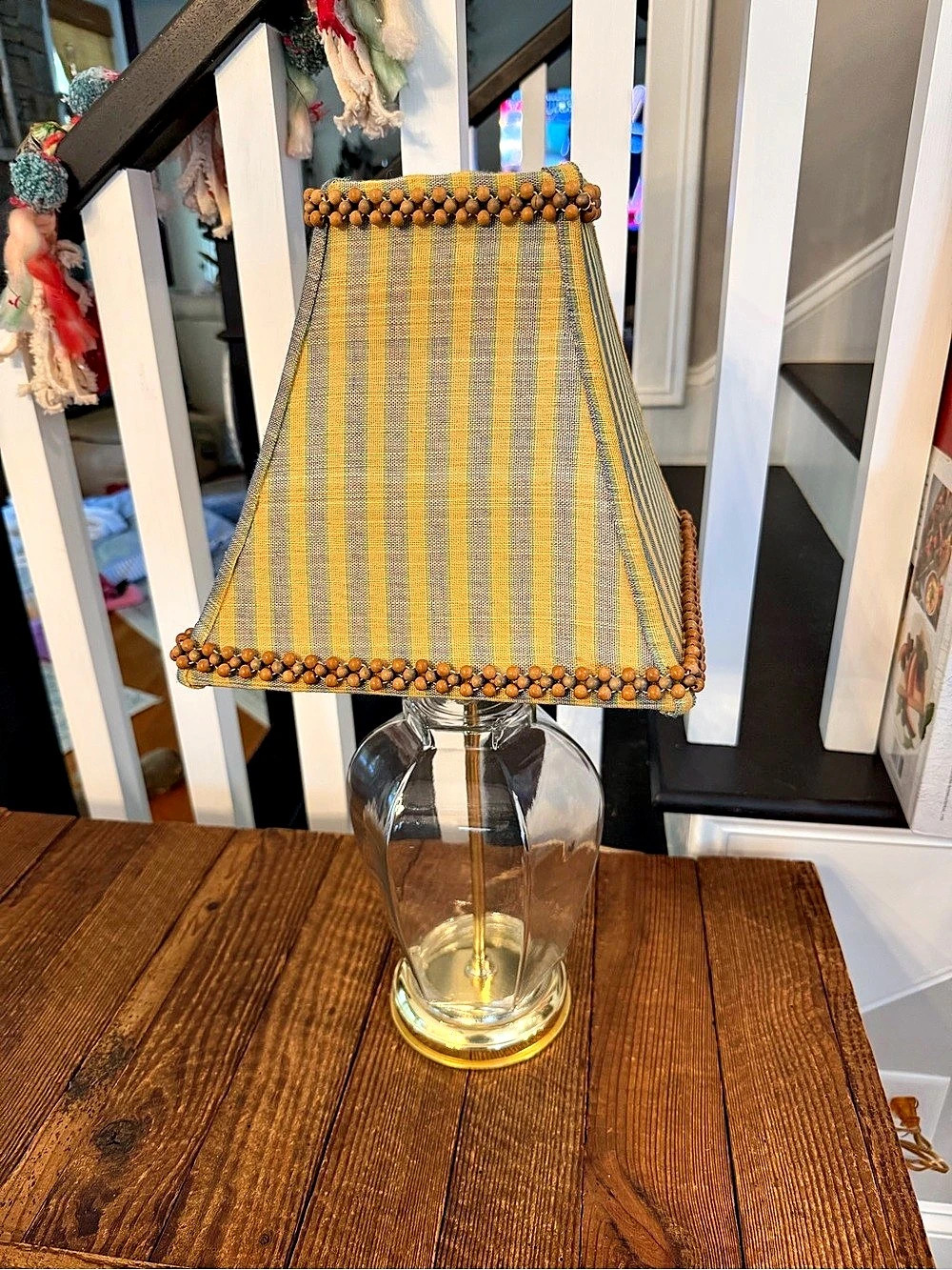 Vintage Collectible Table Lamp Gold & Clear with Striped Chic Shade - Picture 5 of 6